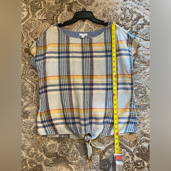 LL Bean Signature 100% Linen Top M Plaid Beach Lightweight Tie Summer Sleeveless - Picture 7 of 8